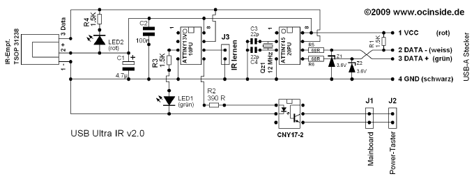 Der Schaltplan vom USB Ultra IR Empf&auml;nger v2.0 - zum vergr&ouml;ssern anklicken