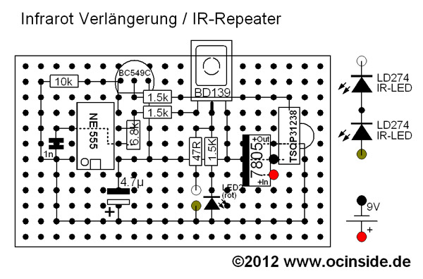 The board layout of the IR repeater