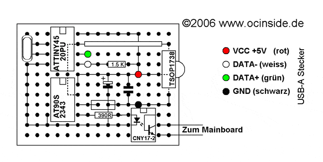 Das Platinen-Layout vom USB Ultra Infrarot Empfänger