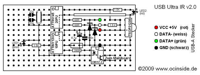 Das Platinen-Layout vom USB Ultra Infrarot Empfänger v2.0